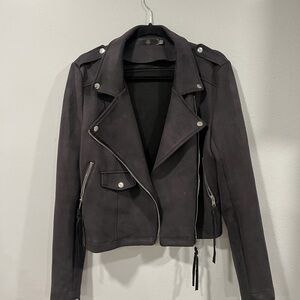 Women's Black Biker Faux Suede Jacket